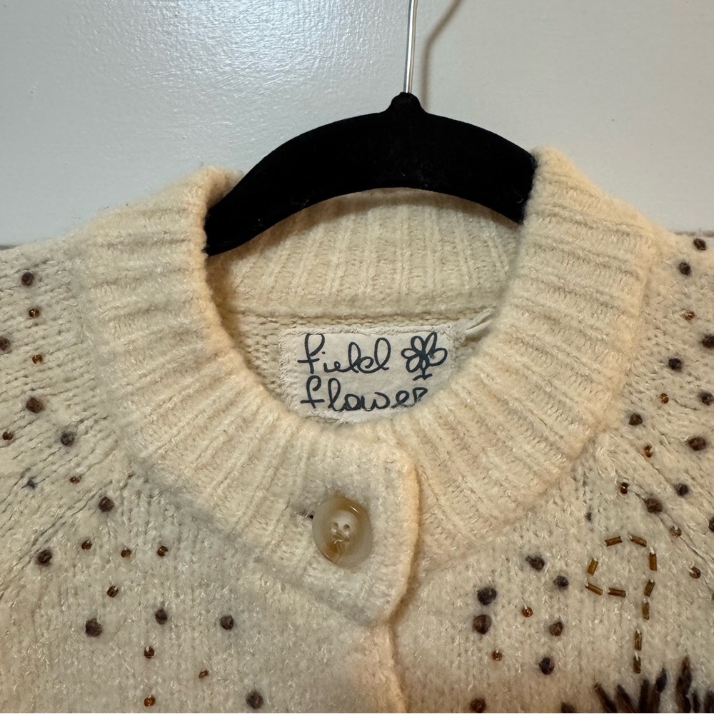 Anthropologie Field Flower Tuileries Cardigan Sweater Embellished Size Medium - Picture 8 of 12